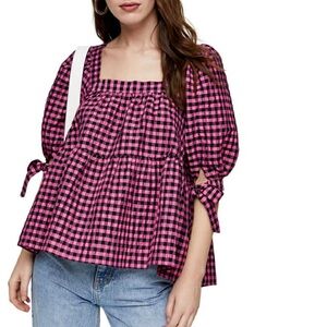 Topshop Neon Check Blouse